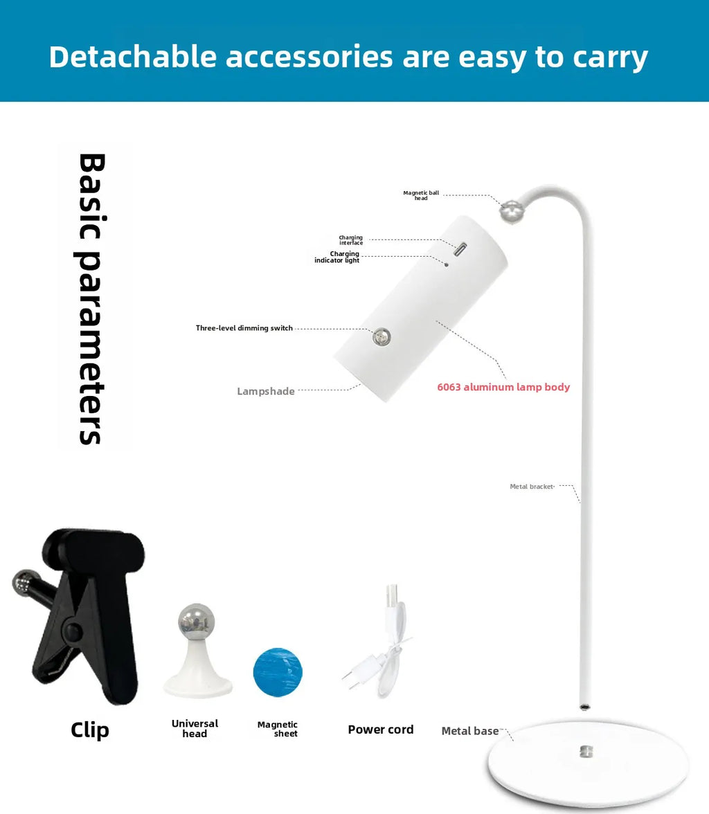 Magnetic Rechargeable Desk Lamp (Touch Dimmable)